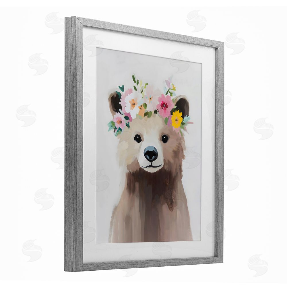 The Prints Vibe Flower Crown Bear Gray Framed Print Under Glass Wall Art