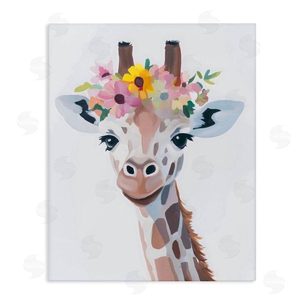 The Prints Vibe Flower Crown Giraffe Stretched Canvas Wall Art
