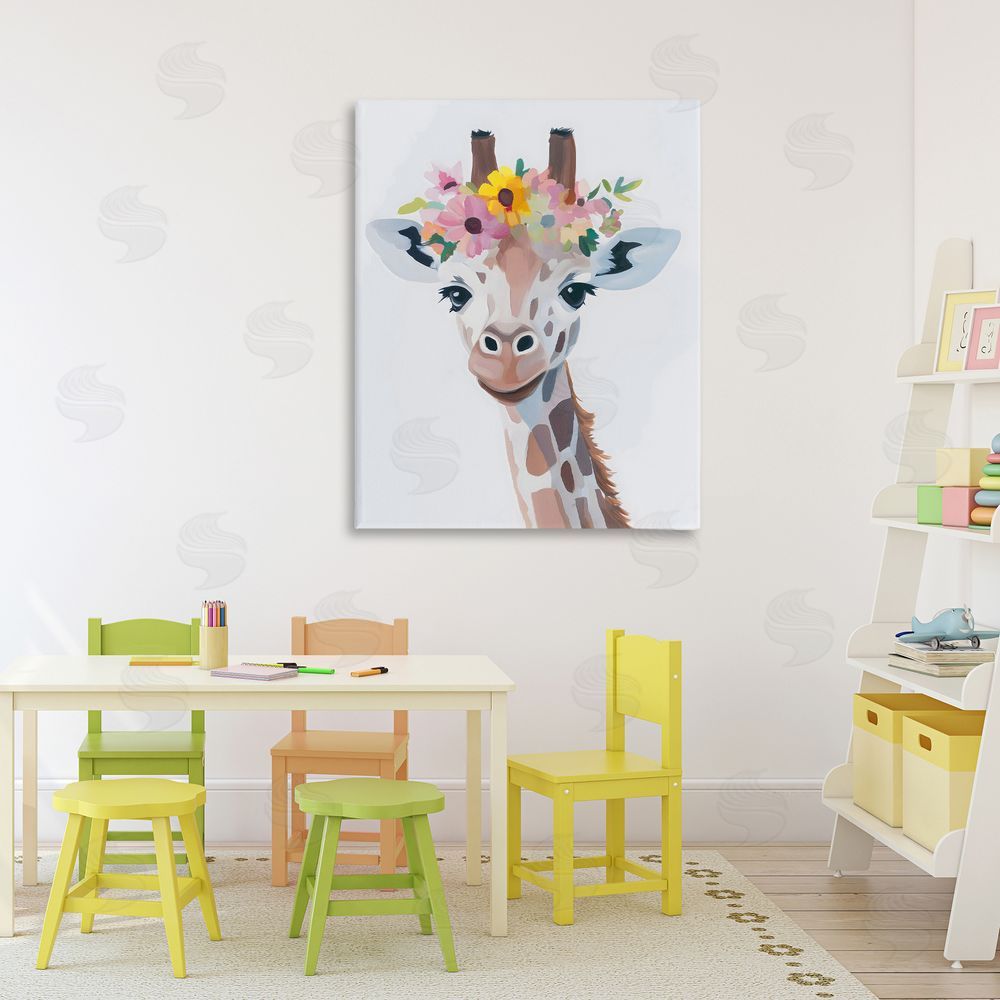The Prints Vibe Flower Crown Giraffe Stretched Canvas Wall Art in Room