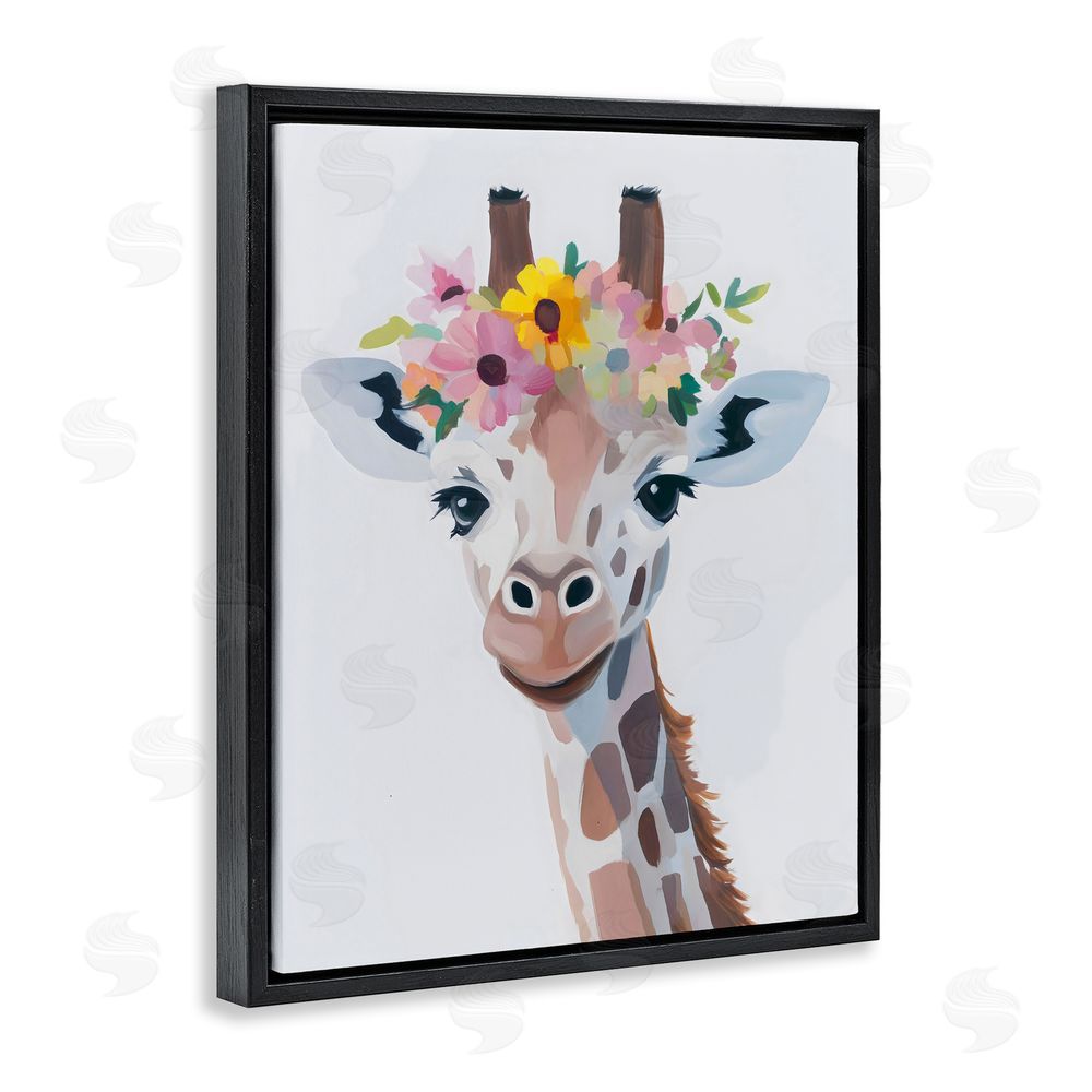 The Prints Vibe Flower Crown Giraffe Black Floating Framed Canvas Wall Art