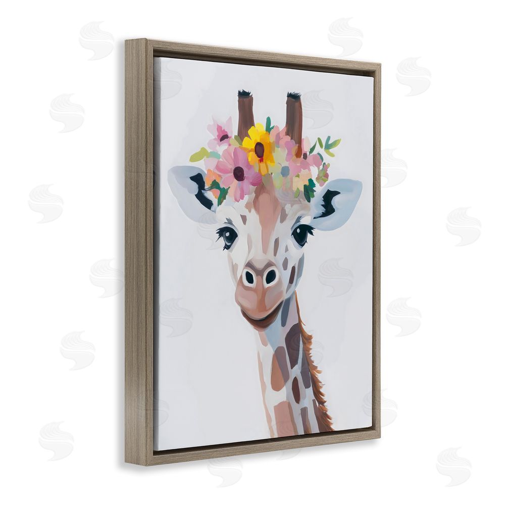 The Prints Vibe Flower Crown Giraffe Brown Floating Framed Canvas Wall Art