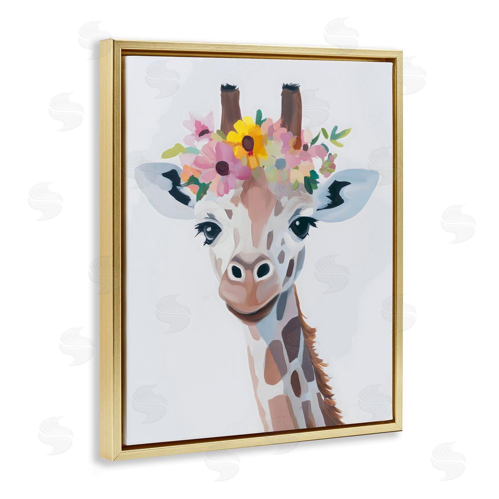 The Prints Vibe Flower Crown Giraffe Gold Floating Framed Canvas Wall Art