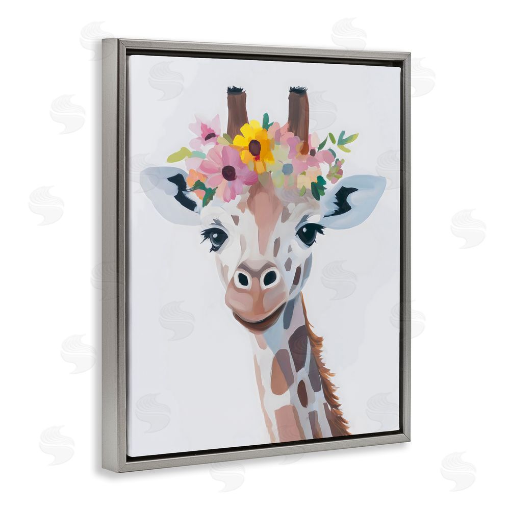 The Prints Vibe Flower Crown Giraffe Gray Floating Framed Canvas Wall Art