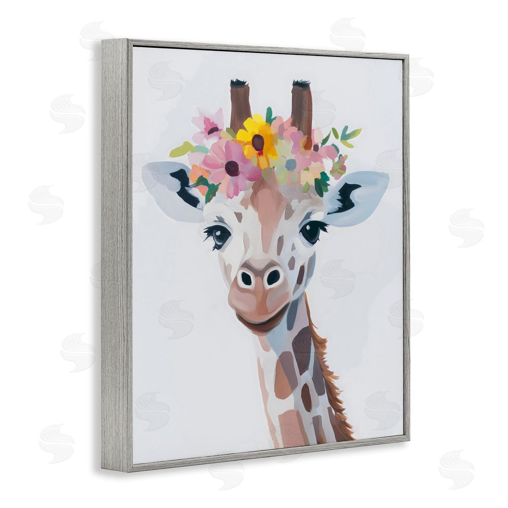The Prints Vibe Flower Crown Giraffe Gray Framed Giclee Wall Art