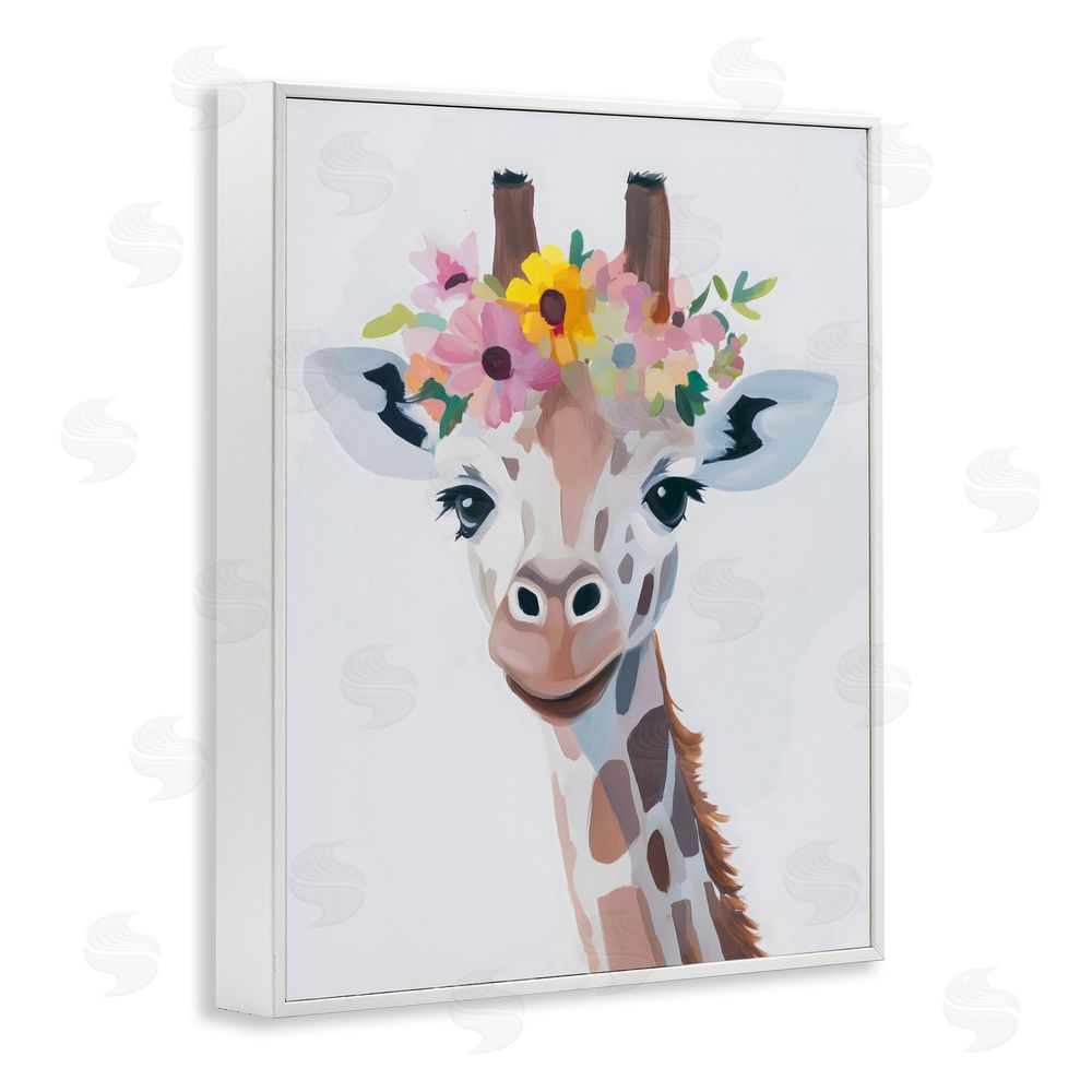 The Prints Vibe Flower Crown Giraffe White Framed Giclee Wall Art