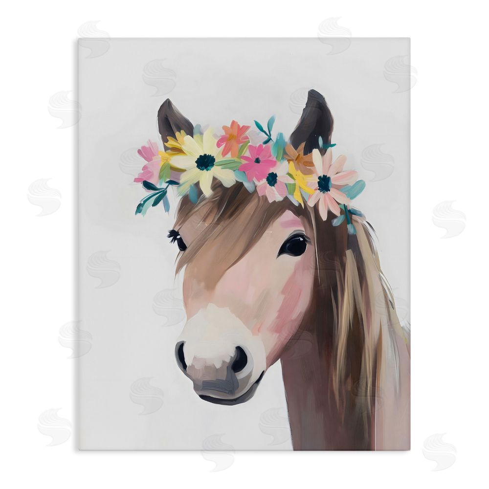 The Prints Vibe Flower Crown Horse Stretched Canvas Wall Art