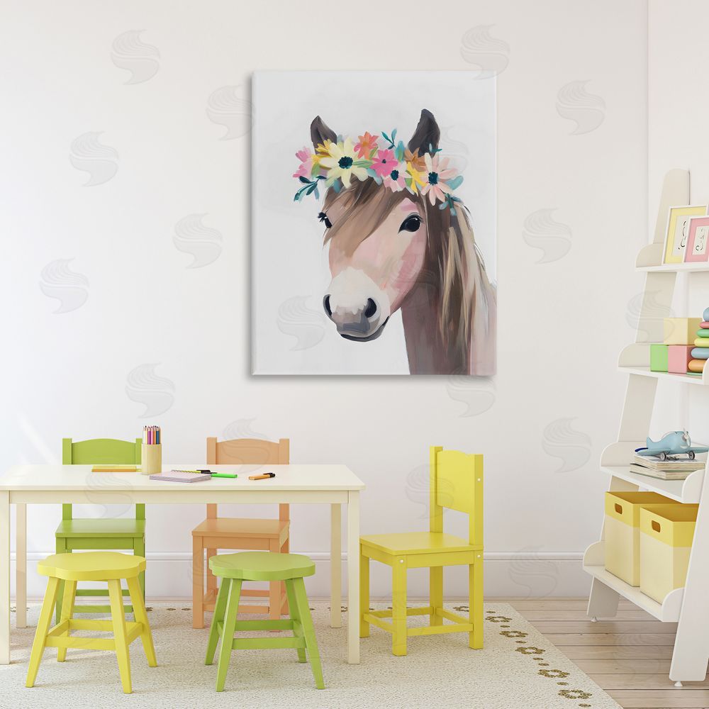 The Prints Vibe Flower Crown Horse Stretched Canvas Wall Art in Room