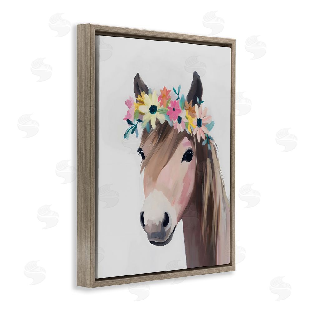 The Prints Vibe Flower Crown Horse Brown Floating Framed Canvas Wall Art