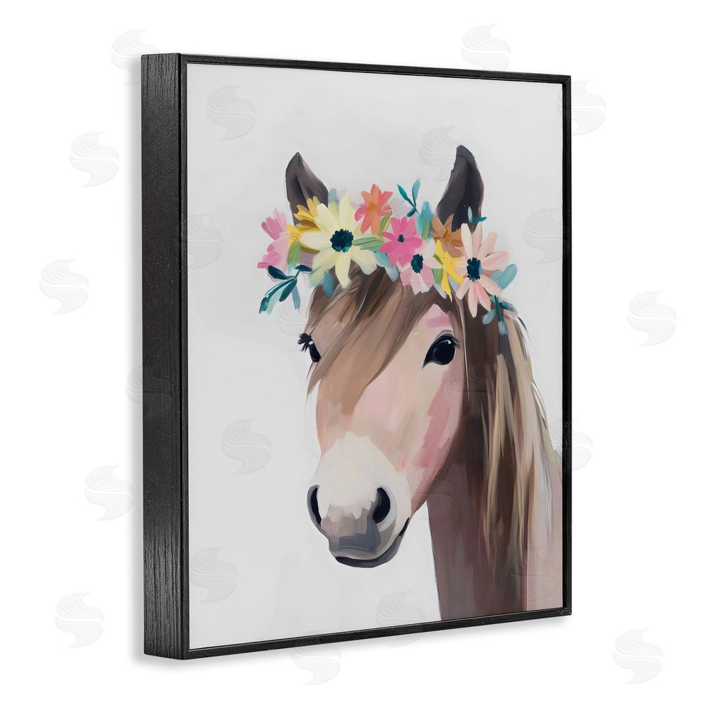 The Prints Vibe Flower Crown Horse Black Framed Giclee Wall Art
