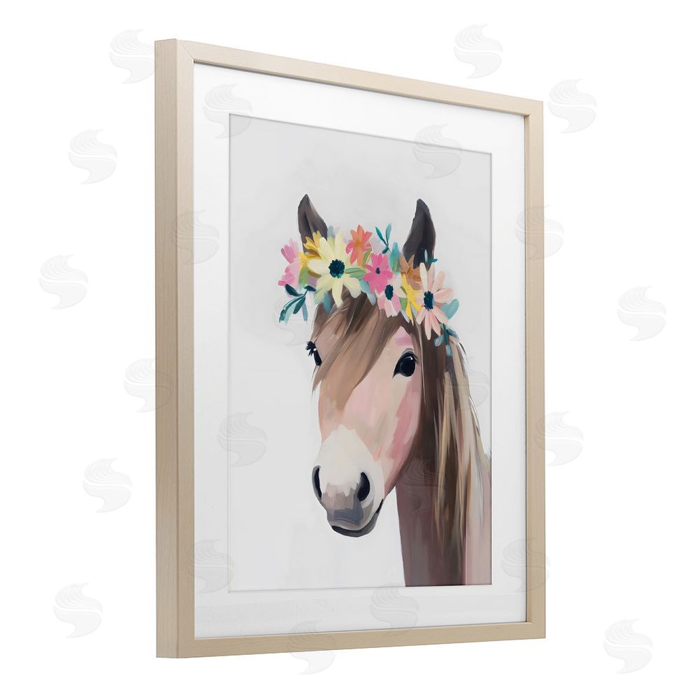 The Prints Vibe Flower Crown Horse Brown Framed Print Under Glass Wall Art