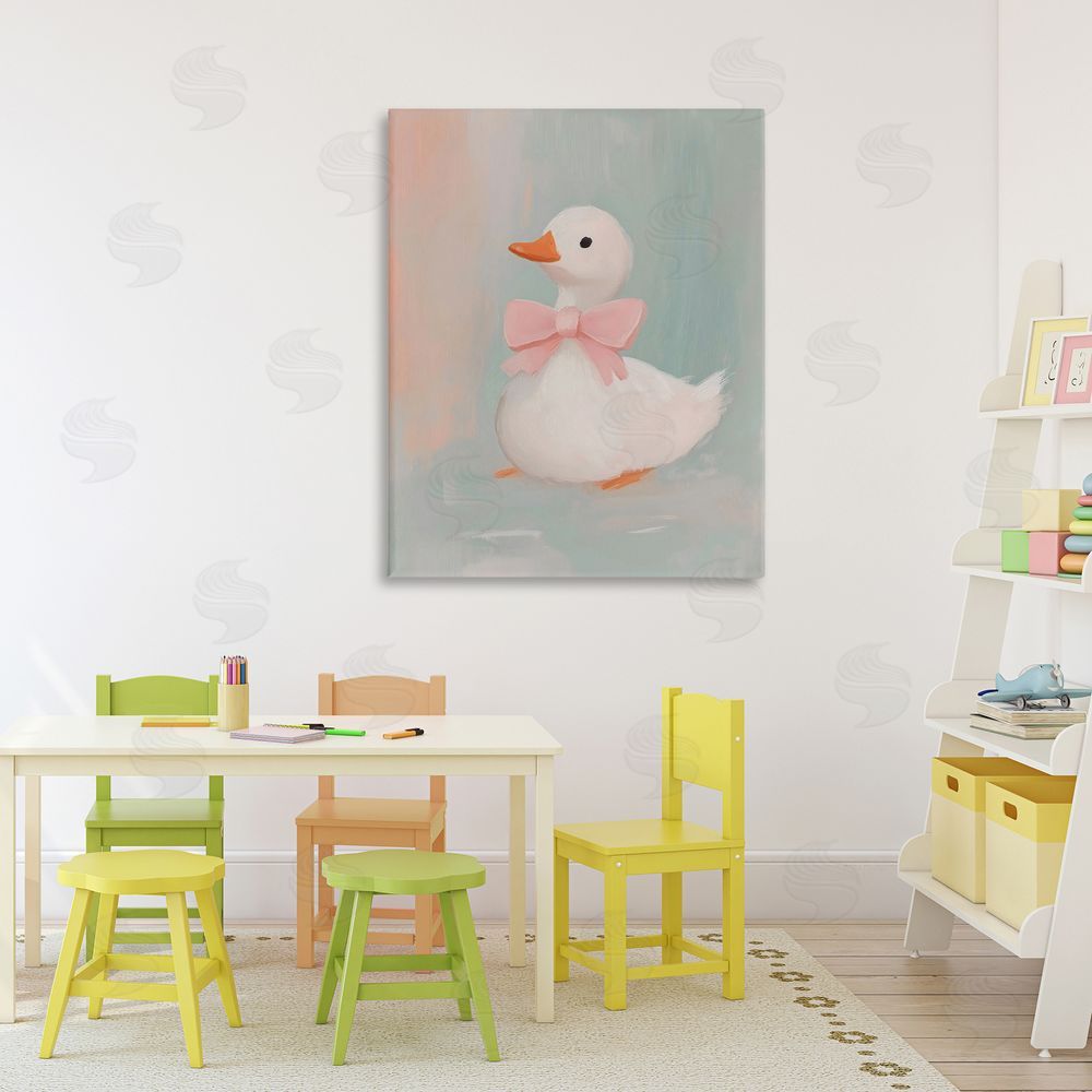 The Prints Vibe Duckling Portrait with Bow Stretched Canvas Wall Art in Room