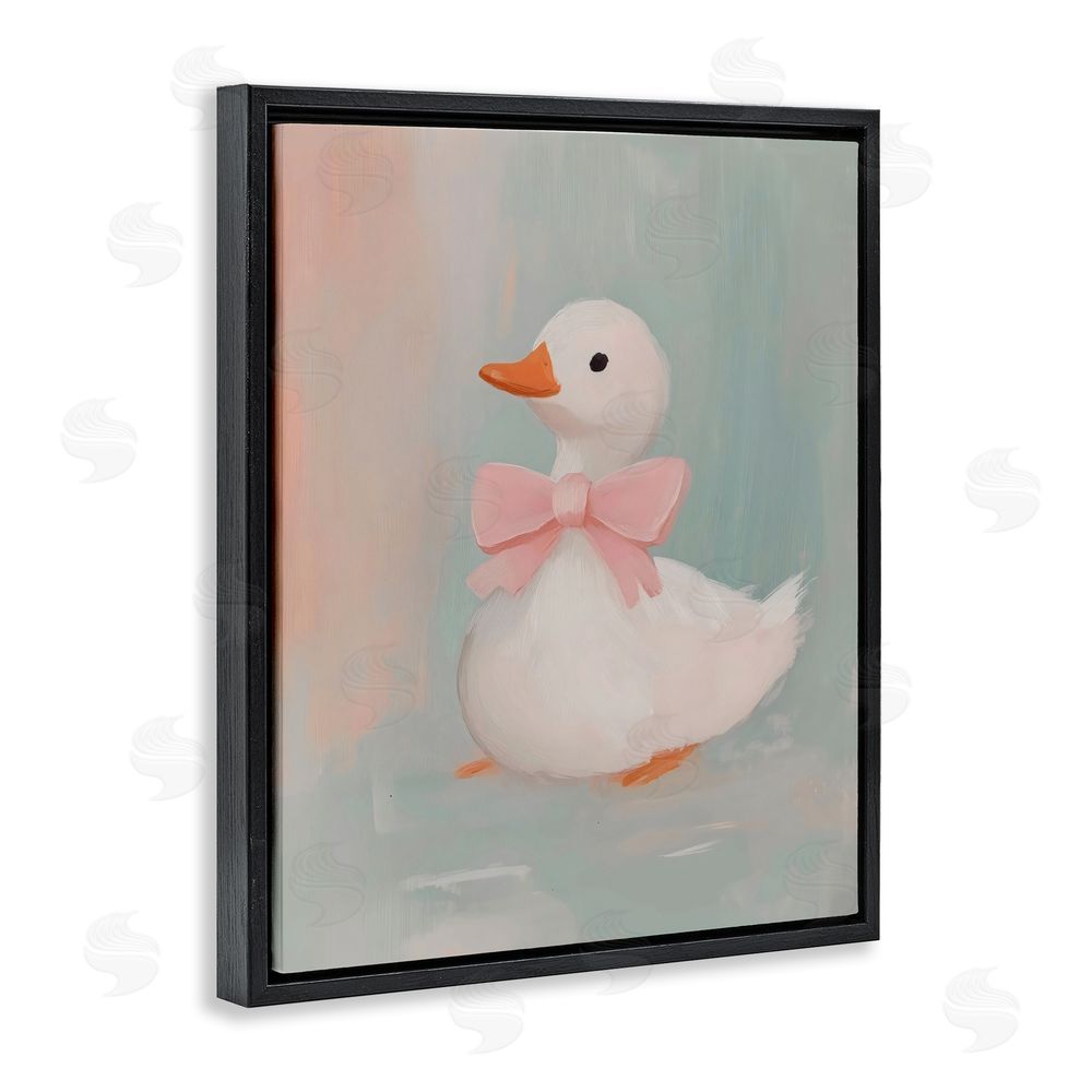 The Prints Vibe Duckling Portrait with Bow Black Floating Frame Canvas Wall Art Print