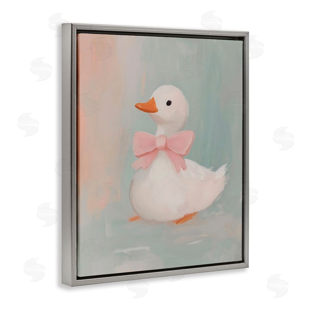 The Prints Vibe Duckling Portrait with Bow Gray Floating Frame Canvas Wall Art Print