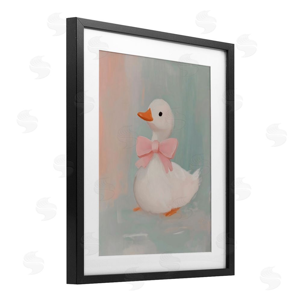 The Prints Vibe Duckling Portrait with Bow Black Framed Print Under Glass Wall Art