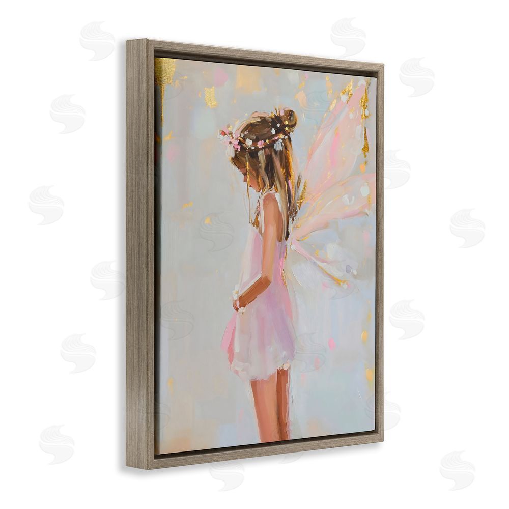 The Prints Vibe Youthful Fairy Girl Brown Floating Framed Canvas Wall Art Print