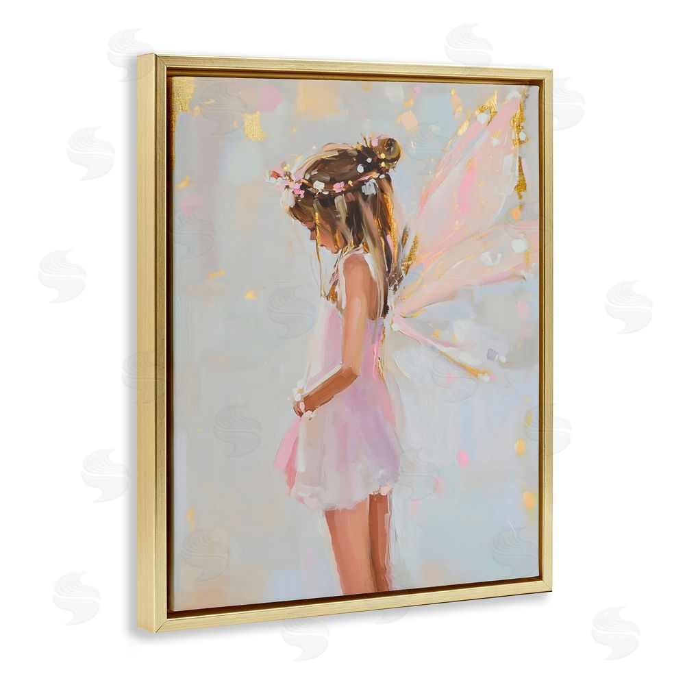 The Prints Vibe Youthful Fairy Girl Gold Floating Framed Canvas Wall Art Print