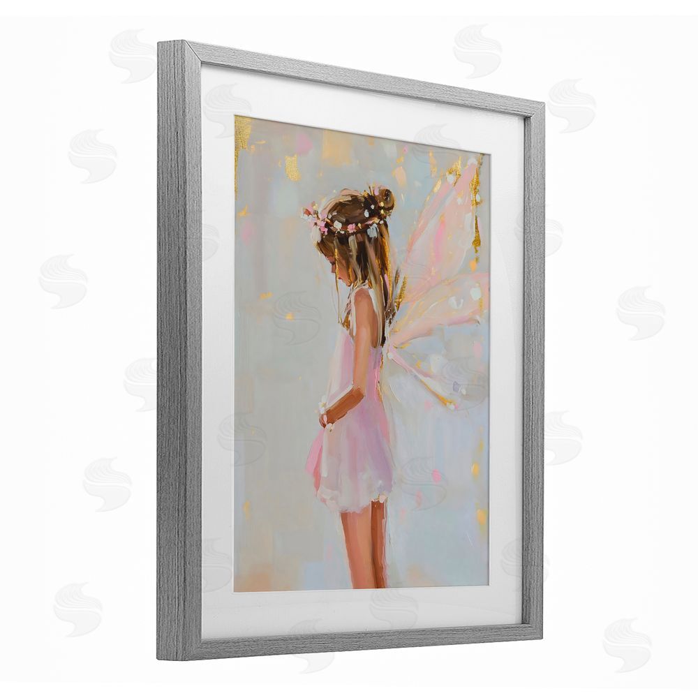 The Prints Vibe Youthful Fairy Girl Gray Framed Print Under Glass with White Mat Wall Art
