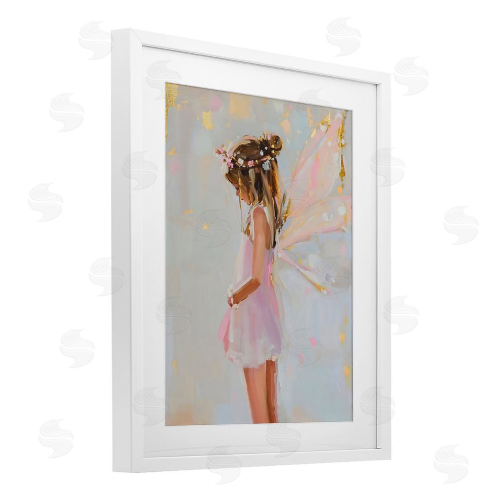 The Prints Vibe Youthful Fairy Girl White Framed Print Under Glass with White Mat Wall Art
