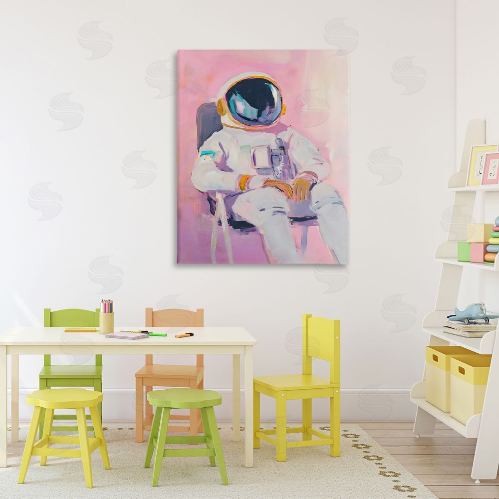 The Prints Vibe Resting Astronaut on Chair Stretched Canvas Wall Art in Room
