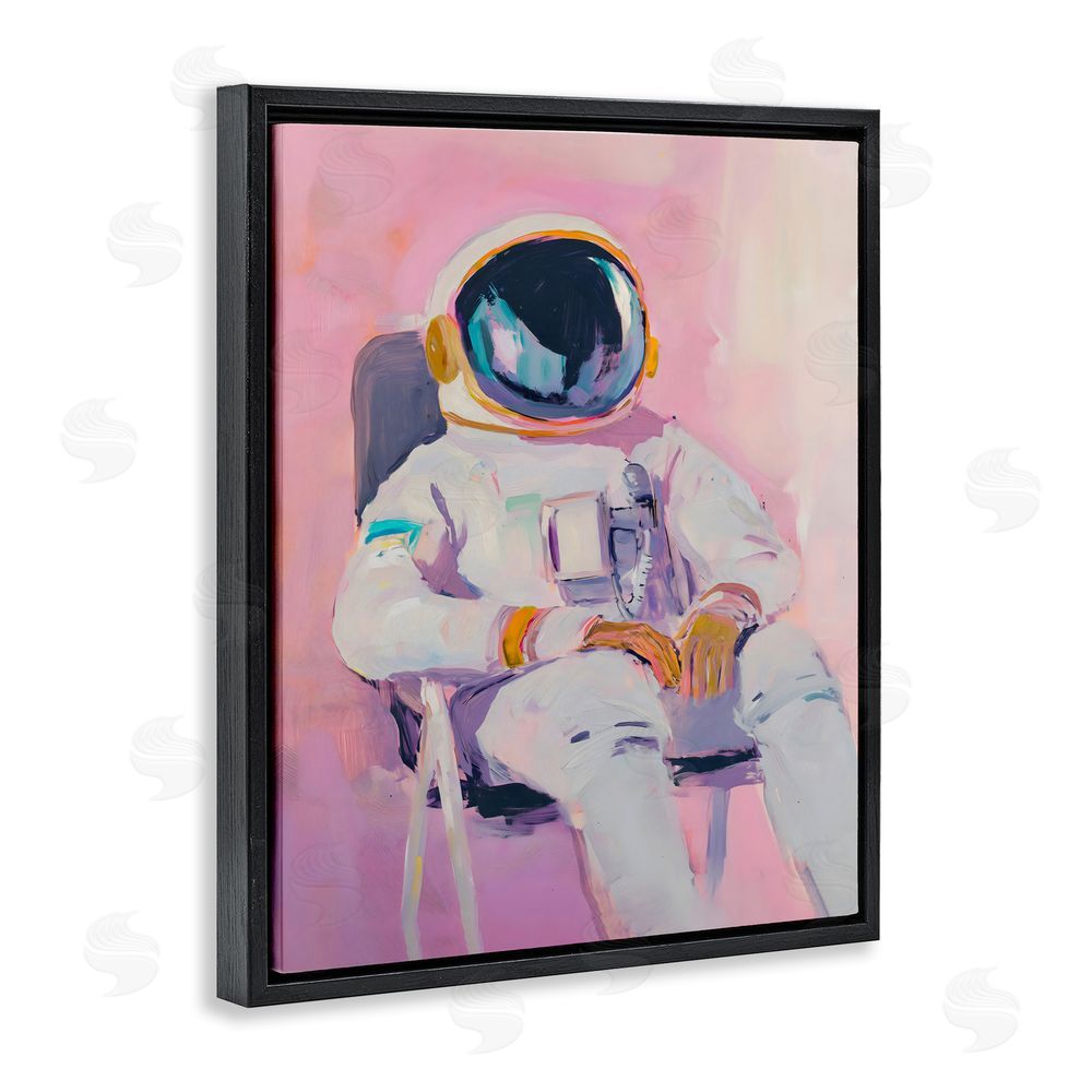 The Prints Vibe Resting Astronaut on Chair Black Floating Framed Canvas Wall Art