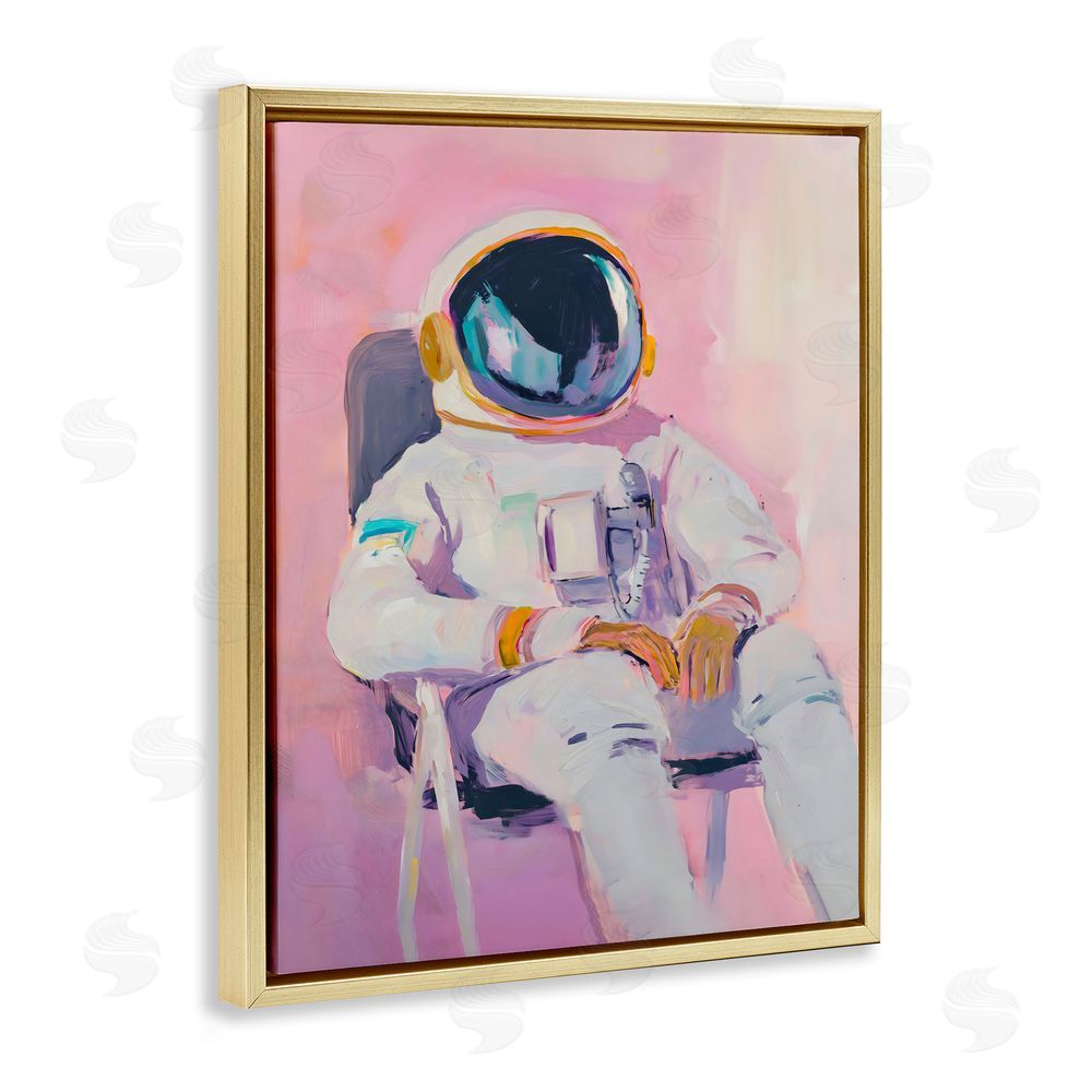 The Prints Vibe Resting Astronaut on Chair Gold Floating Framed Canvas Wall Art