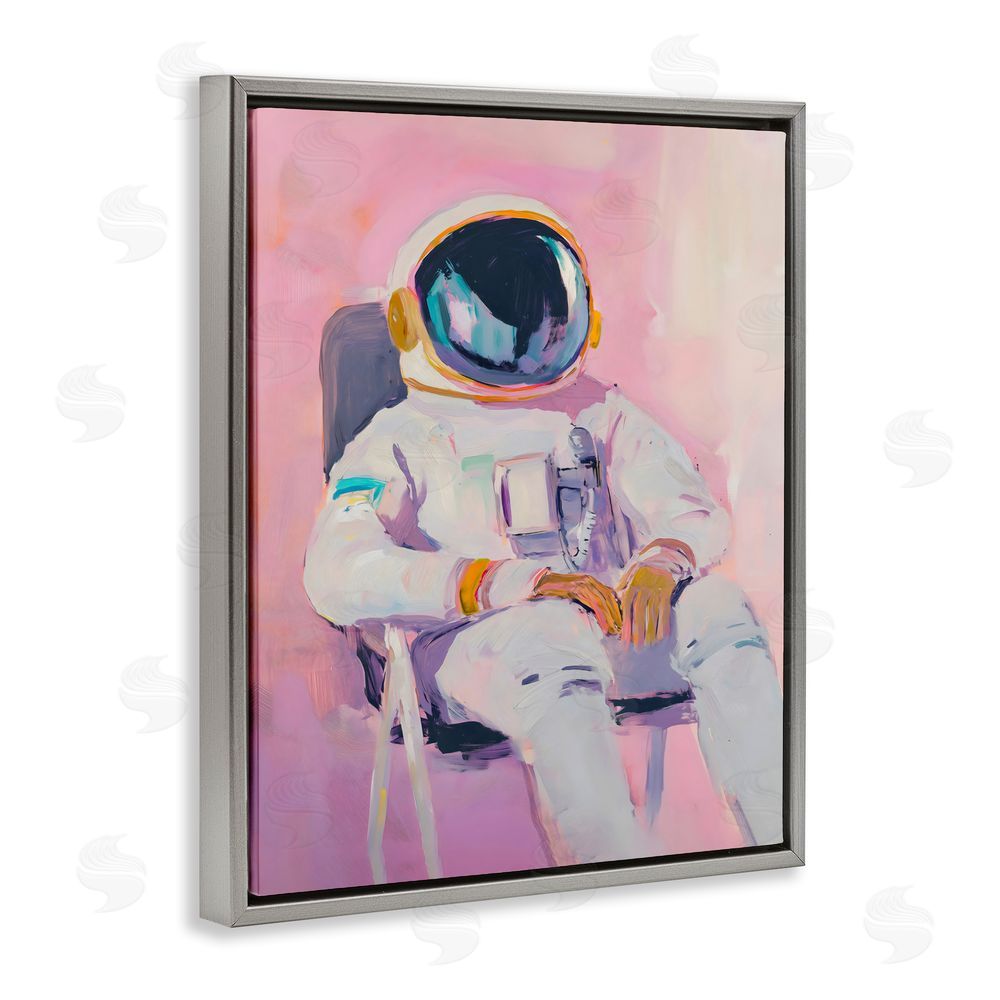 The Prints Vibe Resting Astronaut on Chair Gray Floating Framed Canvas Wall Art