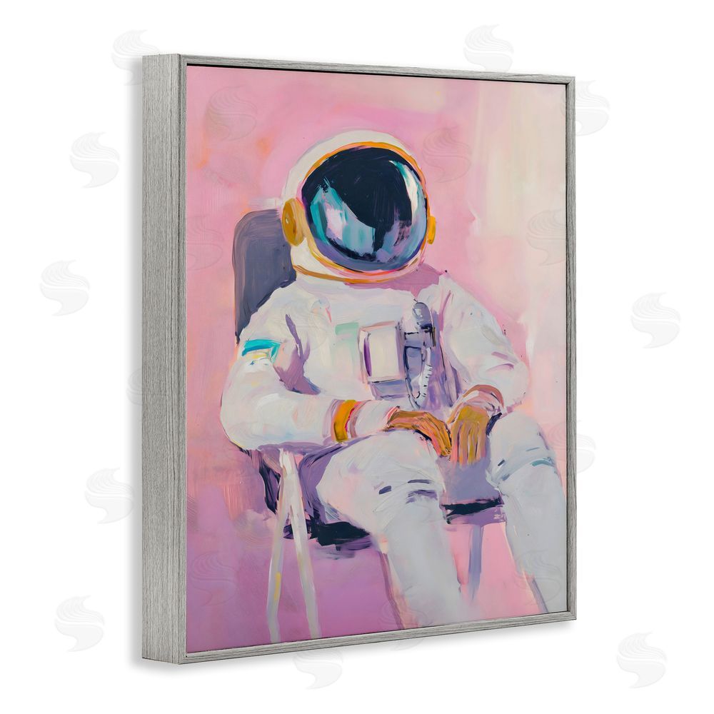 The Prints Vibe Resting Astronaut on Chair Gray Framed Giclee Wall Art