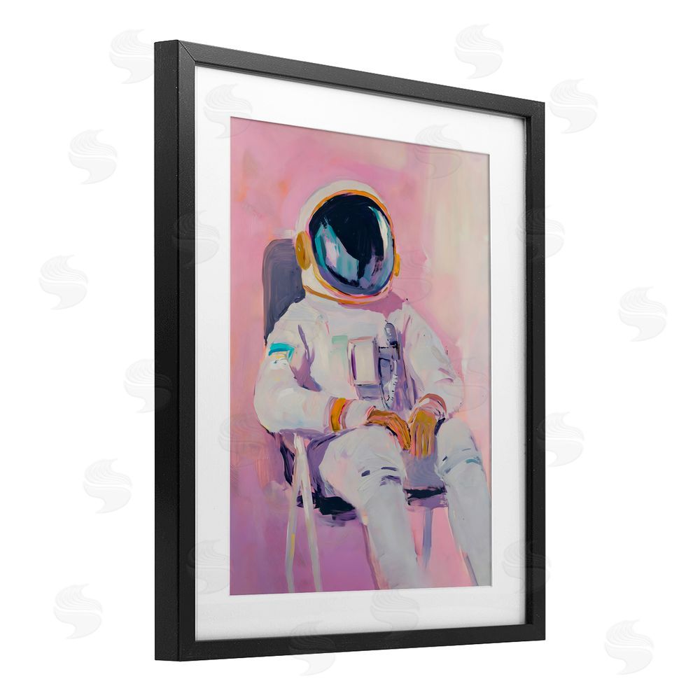 The Prints Vibe Resting Astronaut on Chair Black Framed Print Under Glass Wall Art