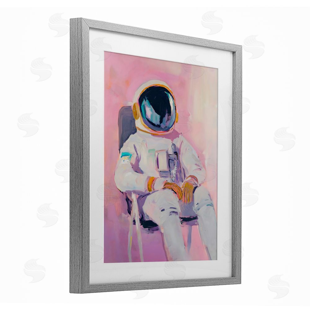 The Prints Vibe Resting Astronaut on Chair Gray Framed Print Under Glass Wall Art