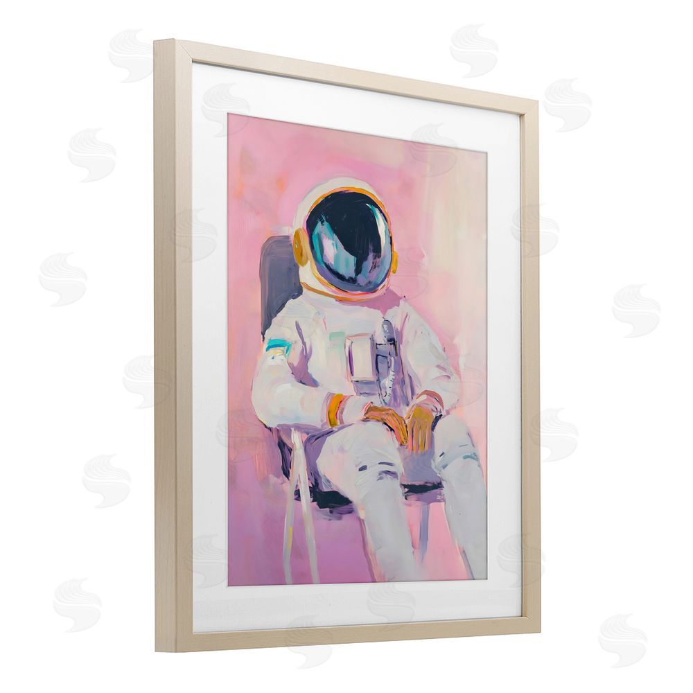 The Prints Vibe Resting Astronaut on Chair Brown Framed Print Under Glass Wall Art