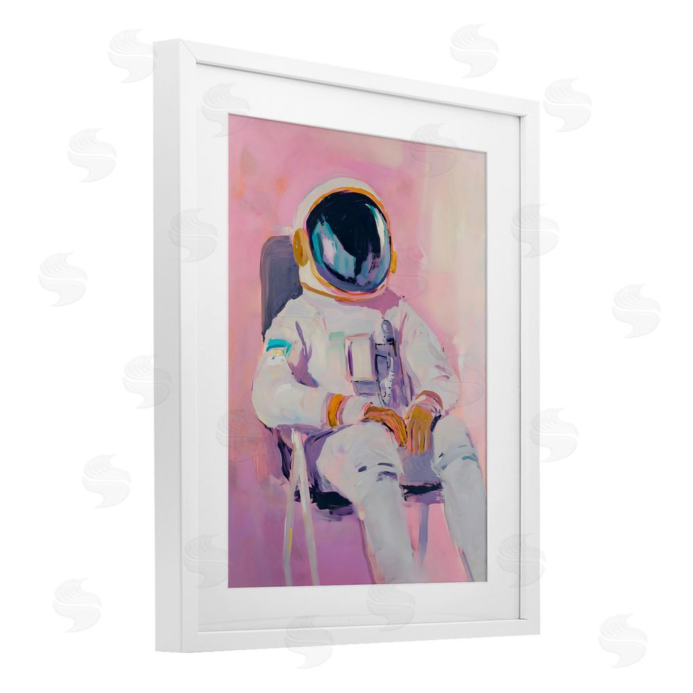 The Prints Vibe Resting Astronaut on Chair White Framed Print Under Glass Wall Art