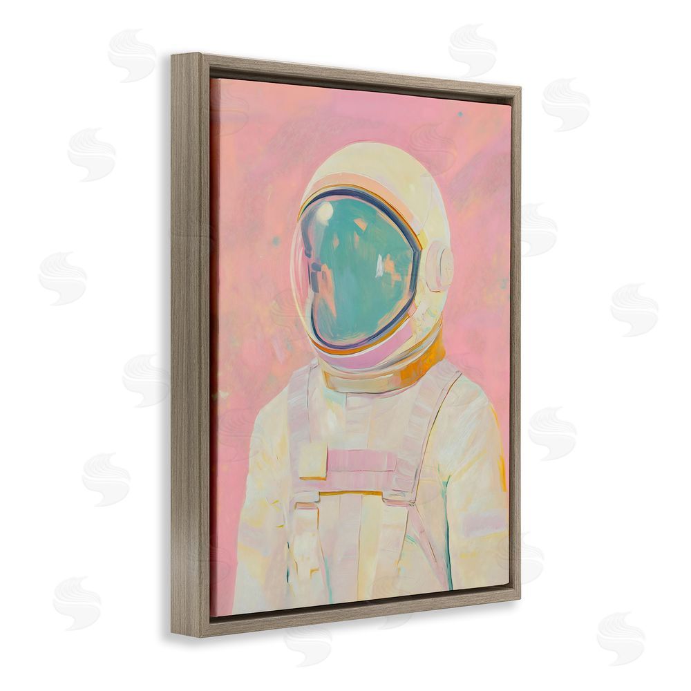 The Prints Vibe Astronaut Portrait in Pink Dream Brown Floating Frame Stretched Canvas Wall Art Print