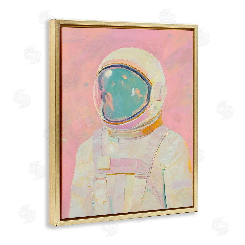 The Prints Vibe Astronaut Portrait in Pink Dream Gold Floating Frame Stretched Canvas Wall Art Print