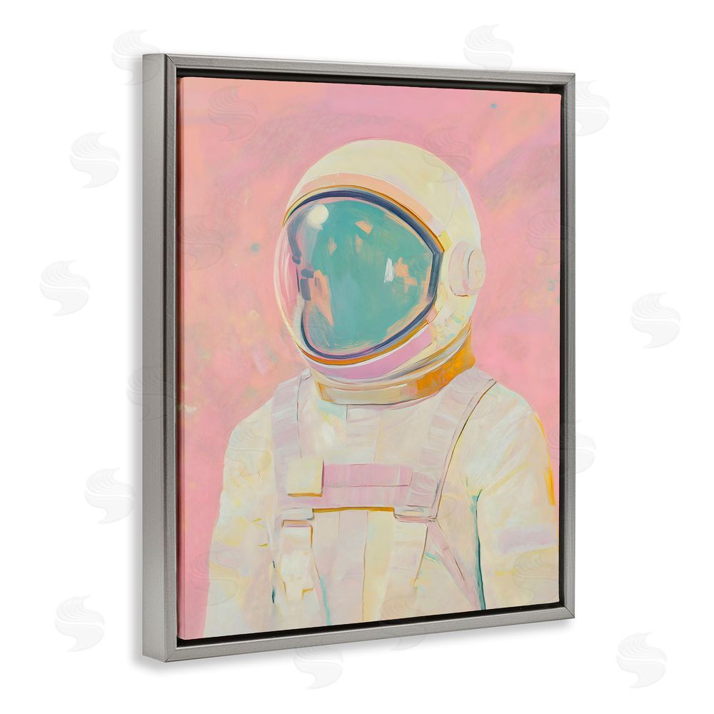The Prints Vibe Astronaut Portrait in Pink Dream Gray Floating Frame Stretched Canvas Wall Art Print