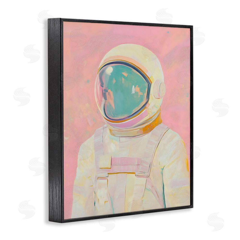 The Prints Vibe Astronaut Portrait in Pink Dream Black Framed Giclee Wall Art Print
