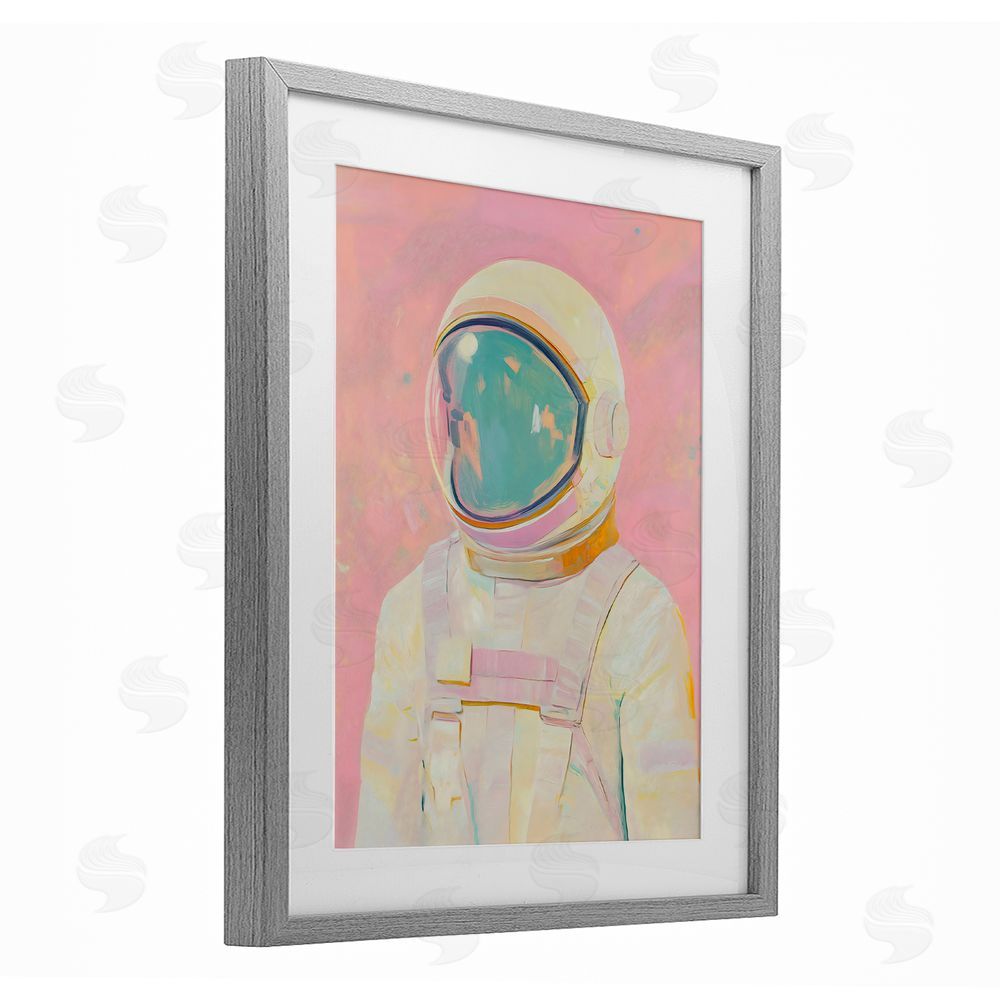 The Prints Vibe Astronaut Portrait in Pink Dream Gray Framed Print Under Glass with Matting Wall Art