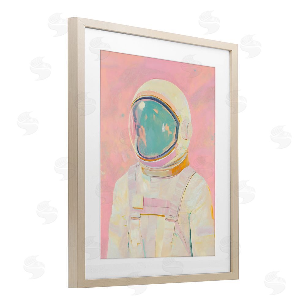 The Prints Vibe Astronaut Portrait in Pink Dream Brown Framed Print Under Glass with Matting Wall Art