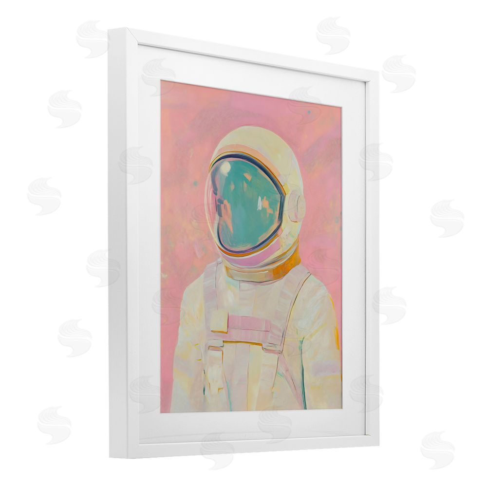 The Prints Vibe Astronaut Portrait in Pink Dream White Framed Print Under Glass with Matting Wall Art