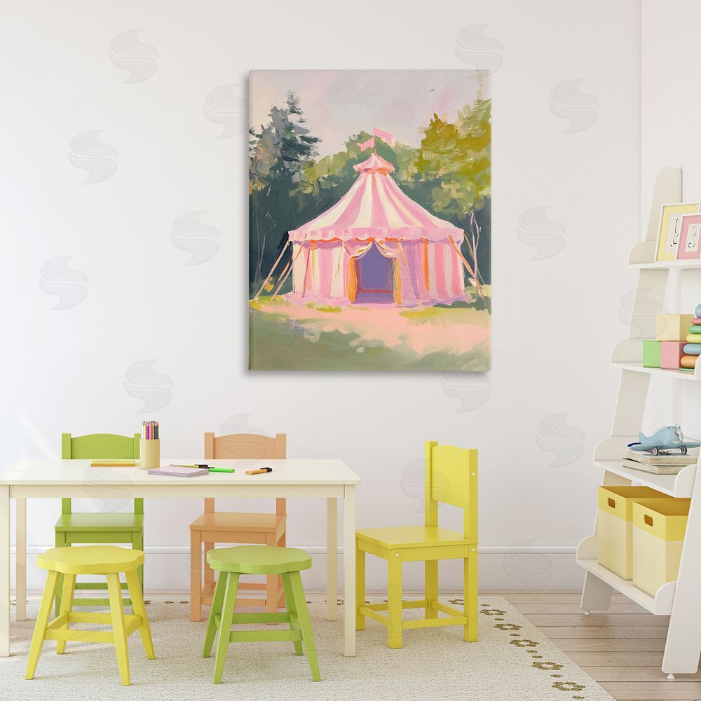 The Prints Vibe Pink Circus Tent in Meadow Stretched Canvas Wall Art in Room