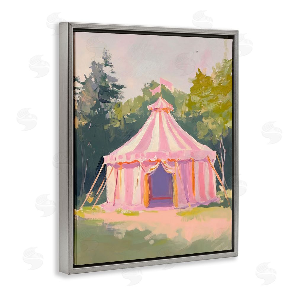 The Prints Vibe Pink Circus Tent in Meadow Gray Floating Framed Canvas Wall Art