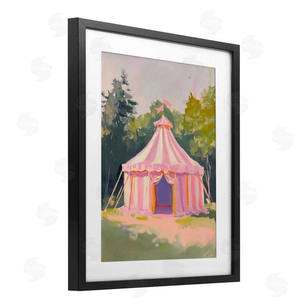 The Prints Vibe Pink Circus Tent in Meadow Black Framed Print Under Glass Wall Art