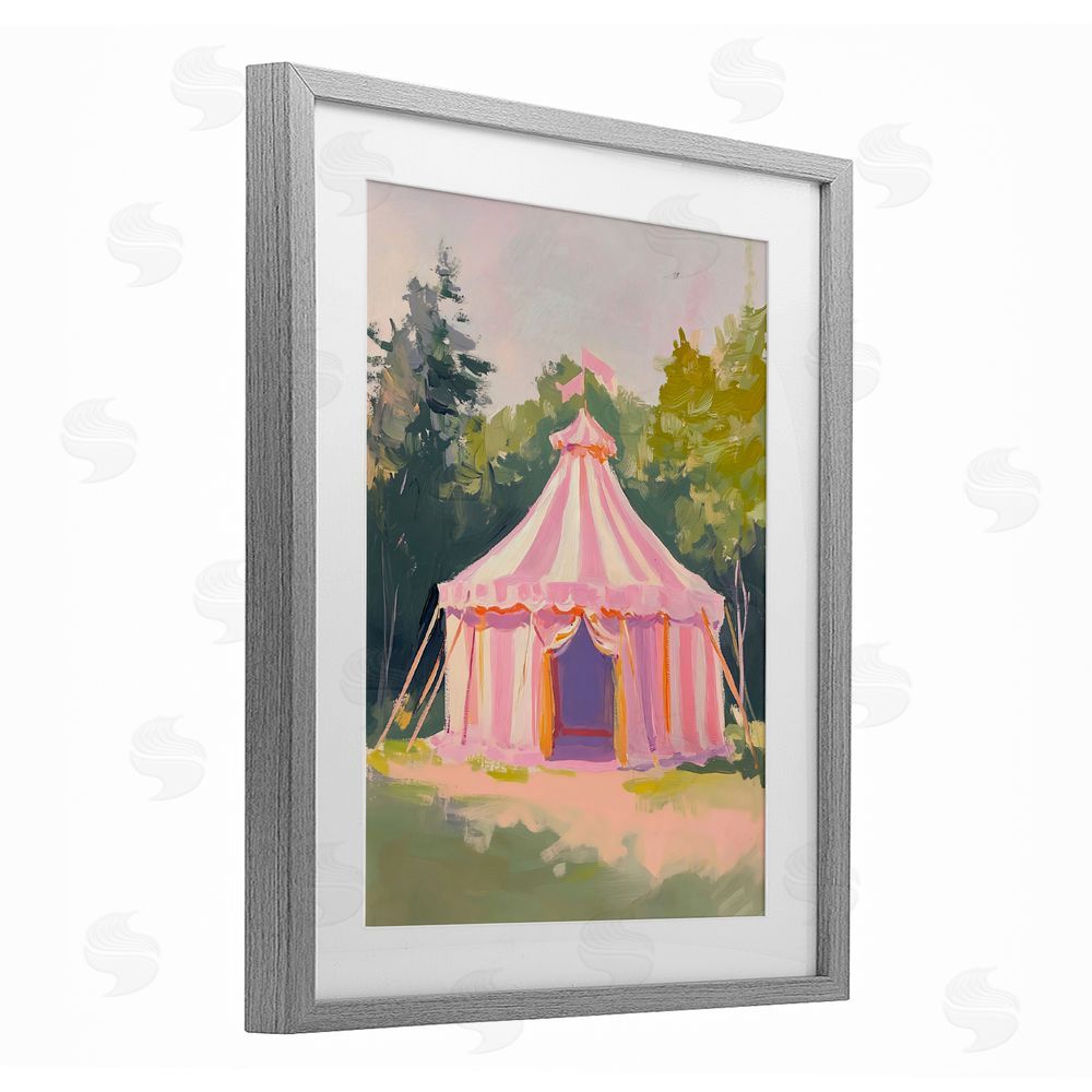 The Prints Vibe Pink Circus Tent in Meadow Gray Framed Print Under Glass Wall Art