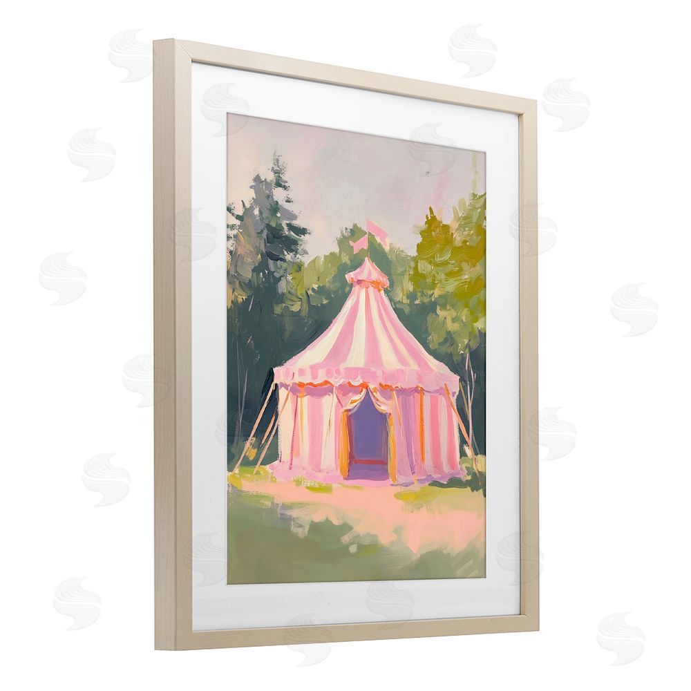 The Prints Vibe Pink Circus Tent in Meadow Brown Framed Print Under Glass Wall Art