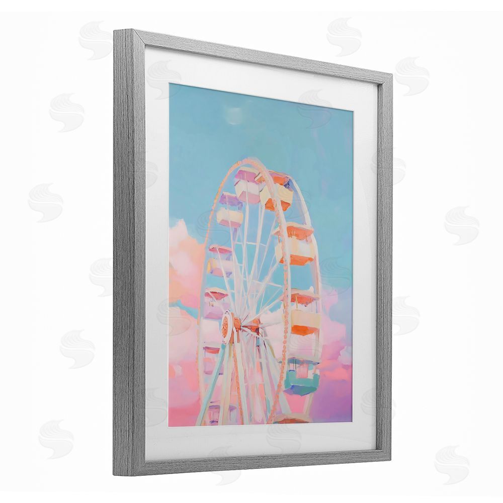 The Prints Vibe Ferris Wheel & Cotton Candy Sky Gray Framed Print Under Glass Wall Art