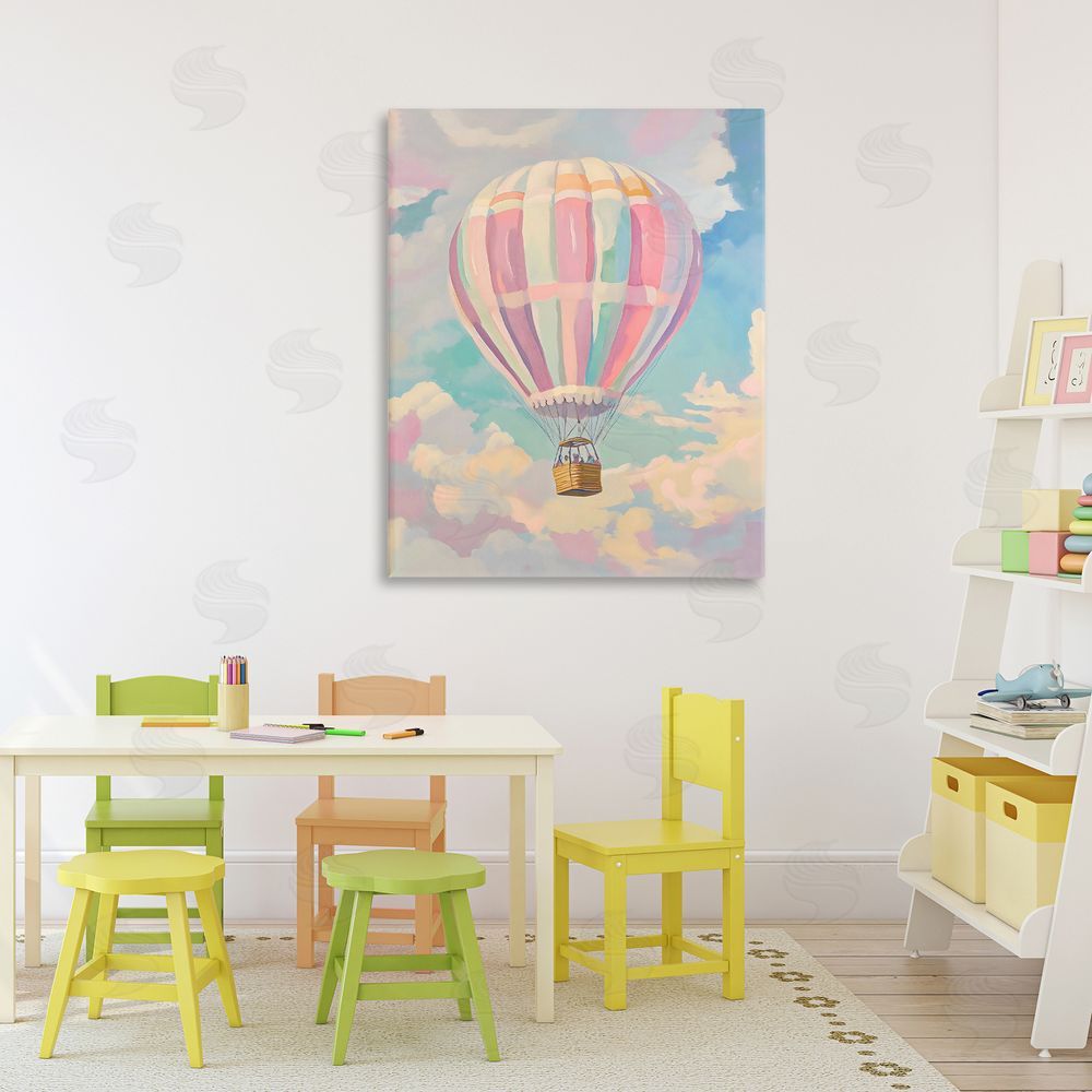 The Prints Vibe Pastel Hot Air Balloon Stretched Canvas Wall Art in Room