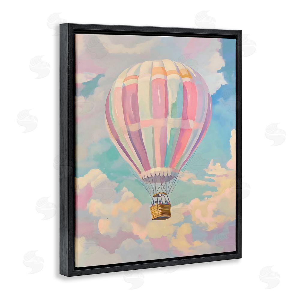 The Prints Vibe Pastel Hot Air Balloon Black Floating Framed Canvas Wall Art