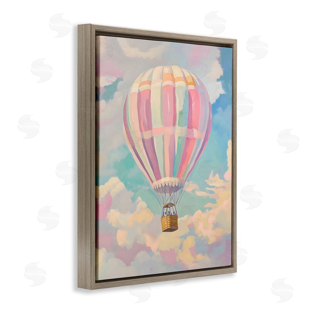 The Prints Vibe Pastel Hot Air Balloon Brown Floating Framed Canvas Wall Art