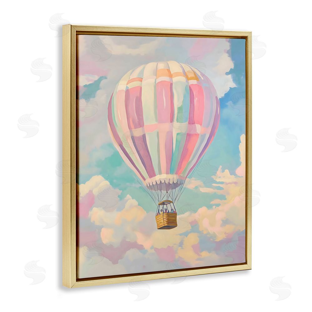 The Prints Vibe Pastel Hot Air Balloon Gold Floating Framed Canvas Wall Art