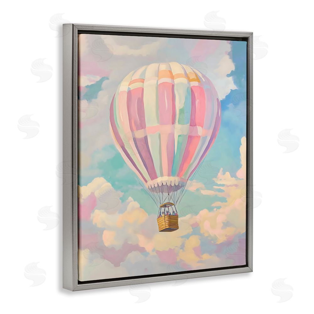 The Prints Vibe Pastel Hot Air Balloon Gray Floating Framed Canvas Wall Art