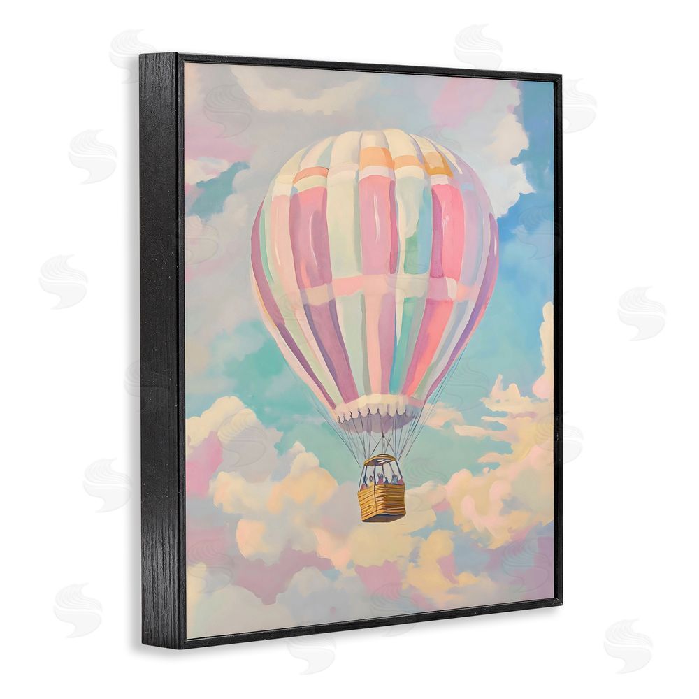 The Prints Vibe Pastel Hot Air Balloon Black Framed Giclee Wall Art